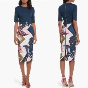 Ted Baker Navy Blue Dress with Copper Zipper size 1